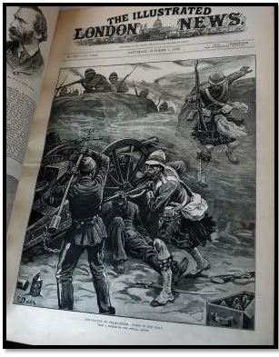 جريدة لندن اليوم المصورة غلاف بتاريخ 7أكتوبر1882م – رسم بعنون "على الخطوط الأولى – معركة التل الكبير"